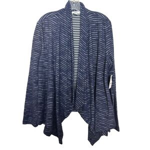 Lord & Taylor Waterfall Relaxed Fit Striped Navy Blue Open Front Cardigan